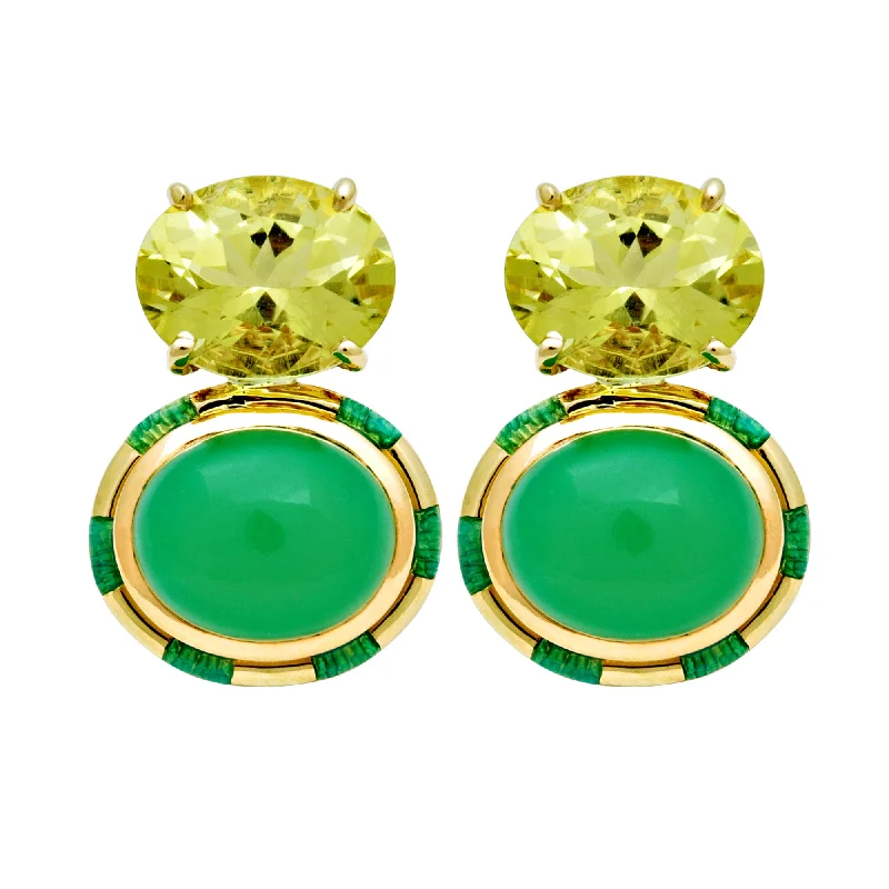 Ladies earrings with jade opal -Earrings- Lemon Quartz And Chrysoprase (enamel)