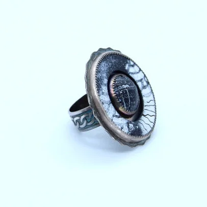 Ladies rings futuristic flair -Acid Etched Black Ring