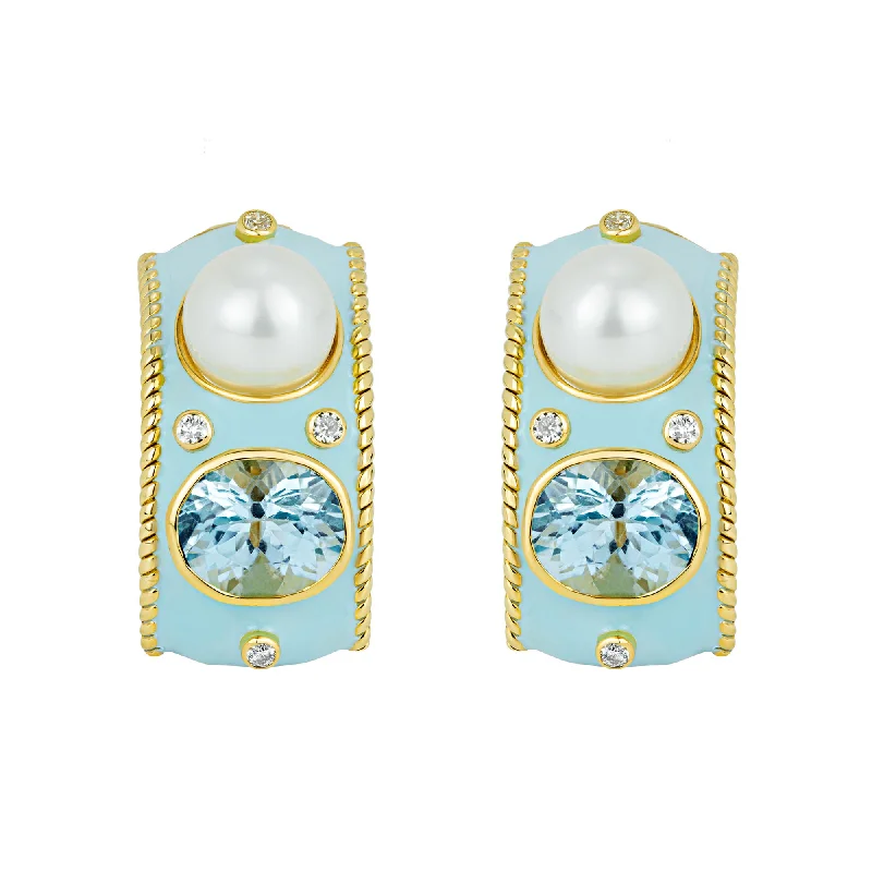 Ladies earrings dazzling shine -Earrings - Blue Topaz, South Sea Pearl And Diamond (enamel)