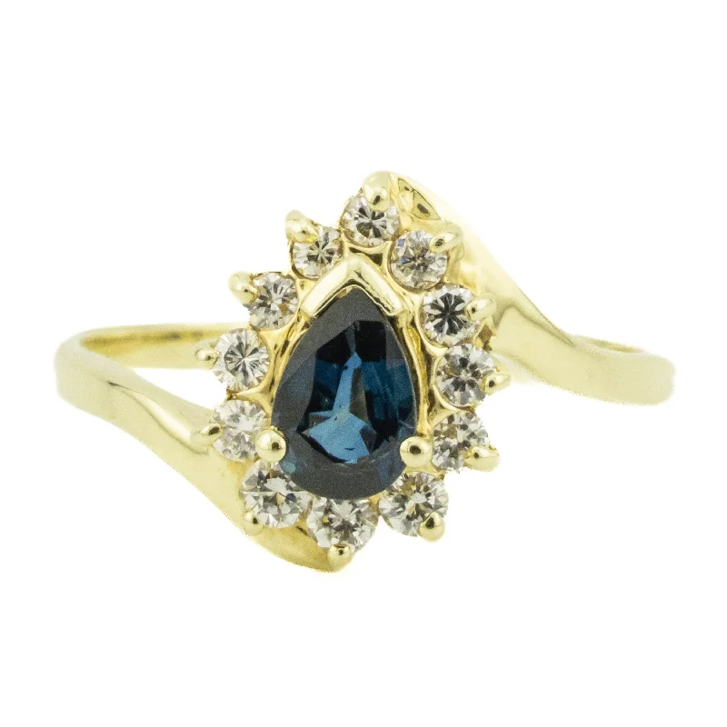 Ladies rings urban flair -0.42ctw Pear Sapphire & Diamond Accented Gemstone Ring in 14K Yellow Gold - 7.75