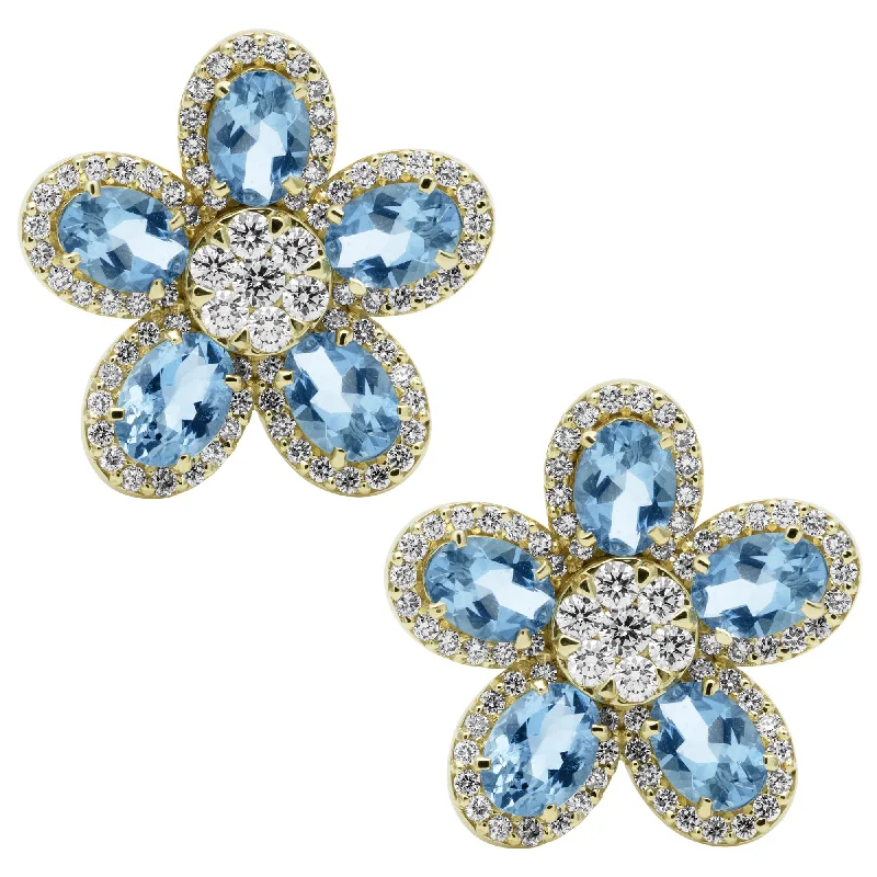 Ladies earrings for ear stacks -Earrings - Aquamarine And Diamond (2409F)