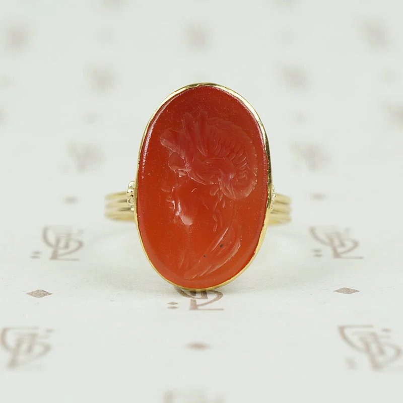 Ladies rings with sea calcite -Roman Carnelian Intaglio of A Woman 18k Ring