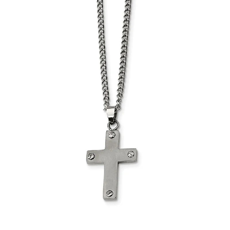 ladies-cross-pendant-necklaces-Titanium Brushed Cross Necklace 22 Inch