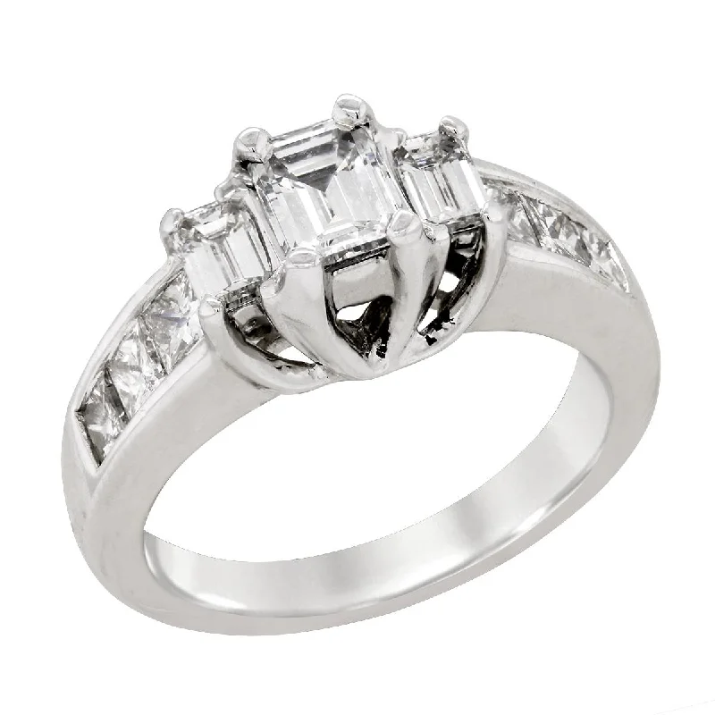 Ladies engagement rings for show-day love -WHITE GOLD ENGAGEMENT RING WITH PRINCESS AND EMERALD CUT DIAMONDS, 2.00 CT TW