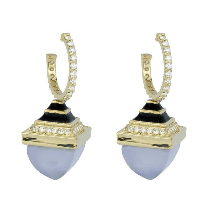 Ladies earrings with gate drops -Earrings - Chalcedony And Diamond With Enamel