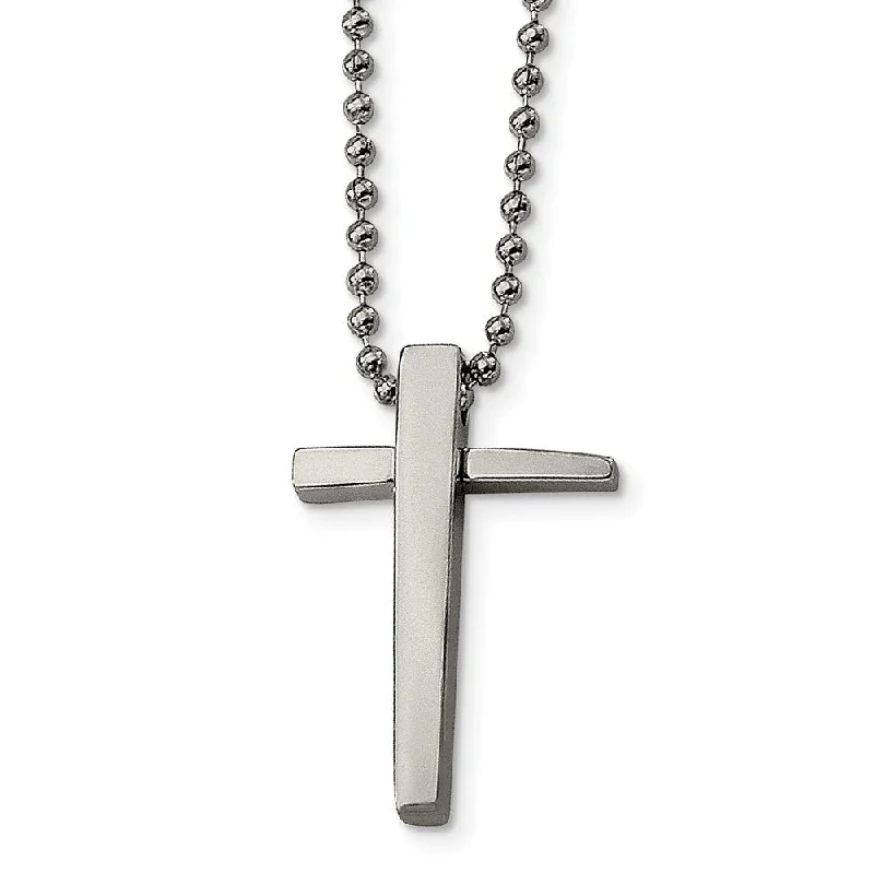 ladies-artisan-pendant-necklaces-Stainless Steel Polished Cross Necklace - 22 Inch