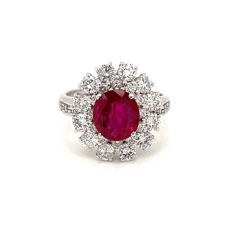 Ladies rings wide brilliance -Vintage Ruby Diamond Gold Cluster Ring