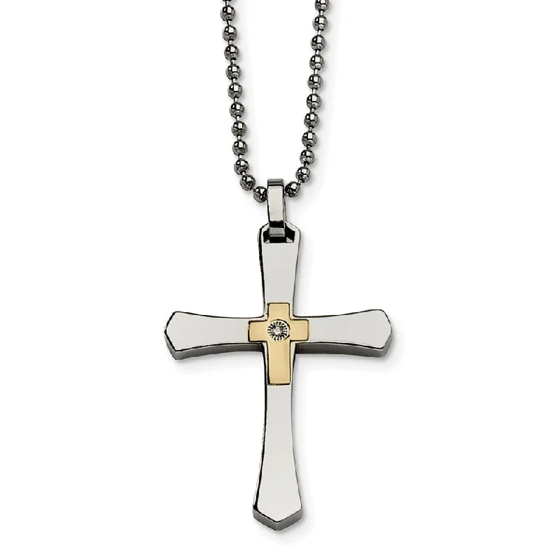 ladies-heart-snake-chain-necklaces-Stainless Steel, 14k Gold Plated and Diamond Accent Cross Necklace