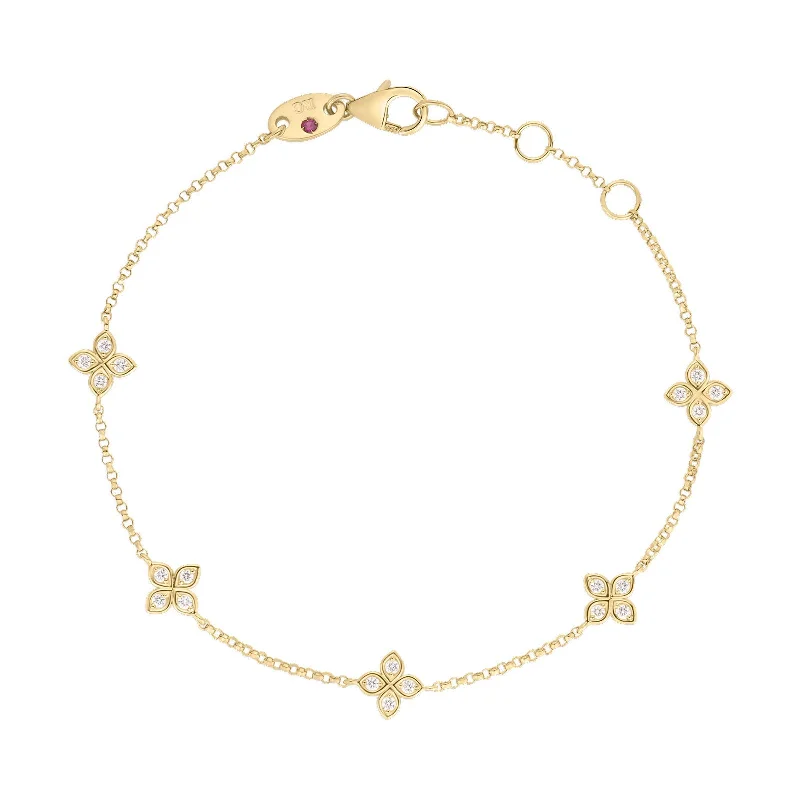 ladies-rose-gold-gold-bracelets-Love by the Inch 5-Station Diamond Flower Bracelet