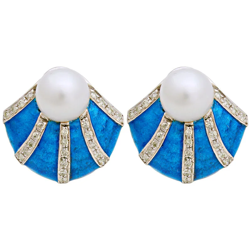 Ladies earrings for young spirits -Earrings-South Sea Pearl and Diamond (Enamel)