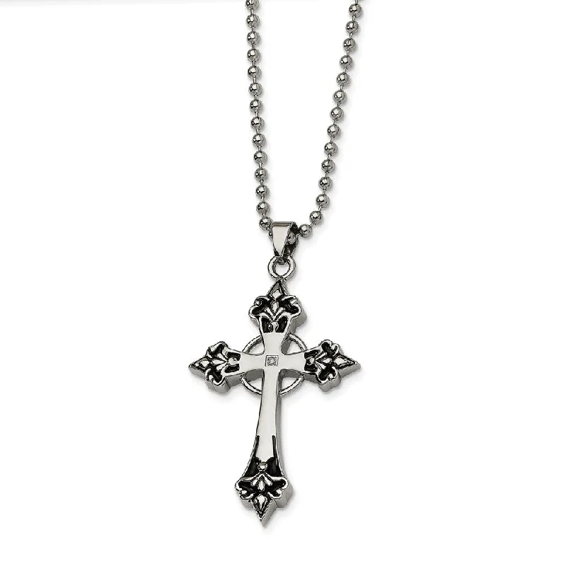 ladies-rustic-pendant-necklaces-Stainless Steel Black Enamel & Diamond Celtic Cross Necklace - 24 Inch