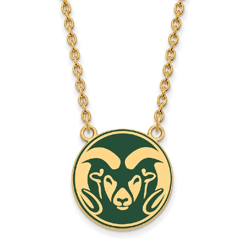 ladies-statement-layered-necklaces-14k Gold Plated Silver Colorado State Enamel Lg. Pendant Necklace