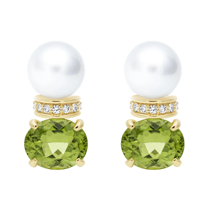 Ladies earrings modern shine -Earrings - Southsea Pearl, Peridot And Diamond (2409D)