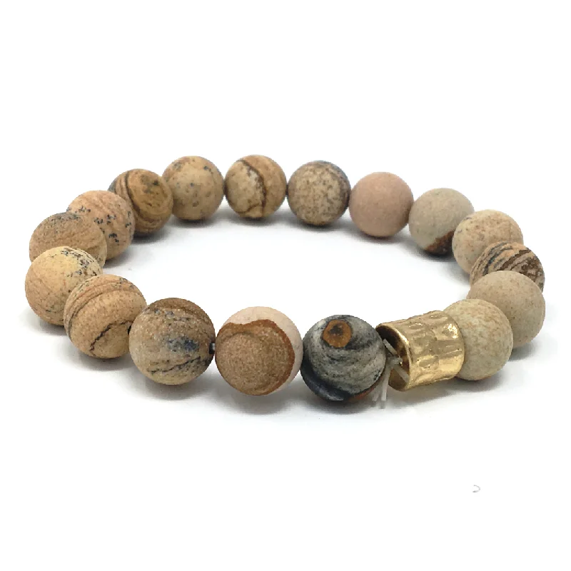 ladies-handmade-cuff-link-bracelets-Picture Jasper Stone Beaded Boho Stretch Bracelet