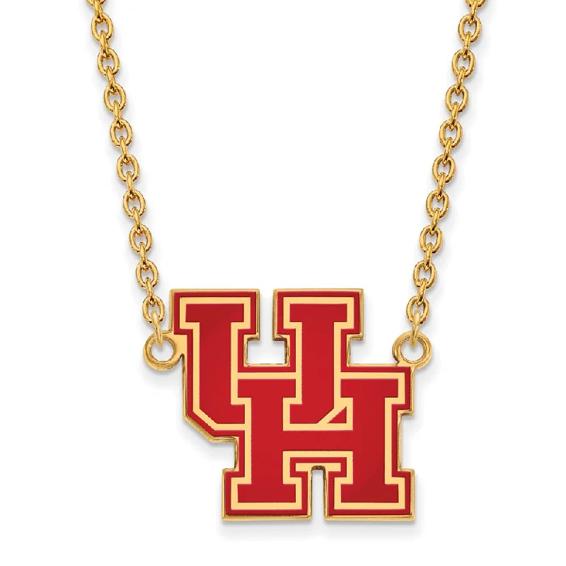 ladies-sterling-silver-torque-necklaces-14k Gold Plated Silver U of Houston Large Enamel Pendant Necklace