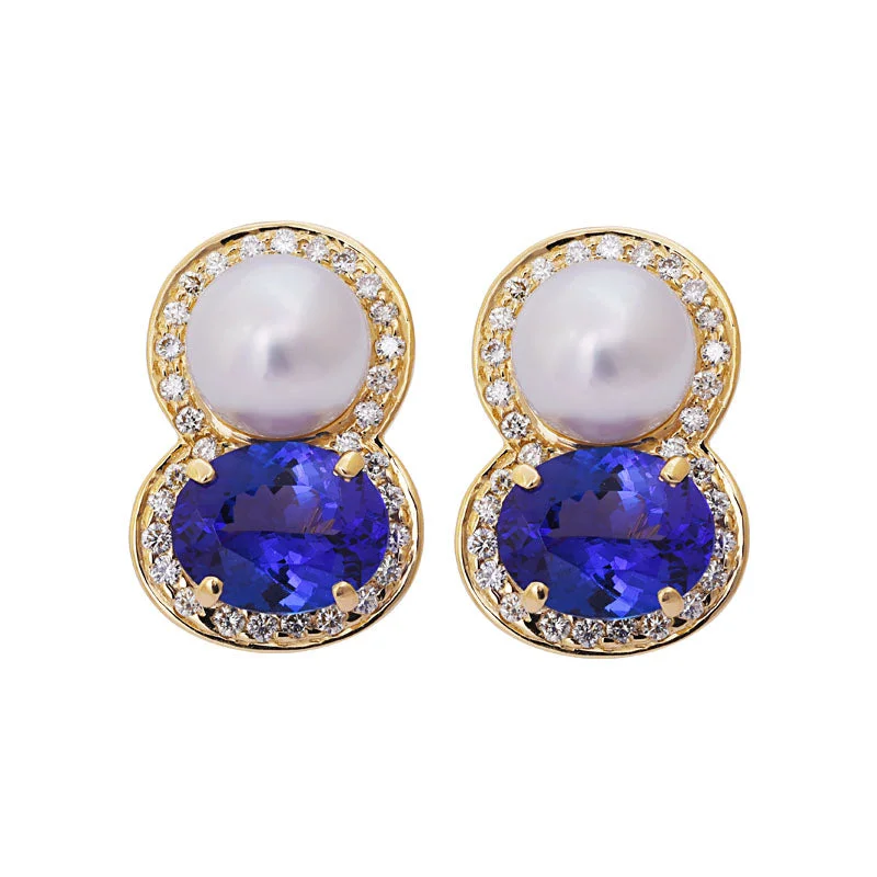 Ladies earrings muted brilliance -Earrings - Tanzanite, South Sea Pearl and Diamond