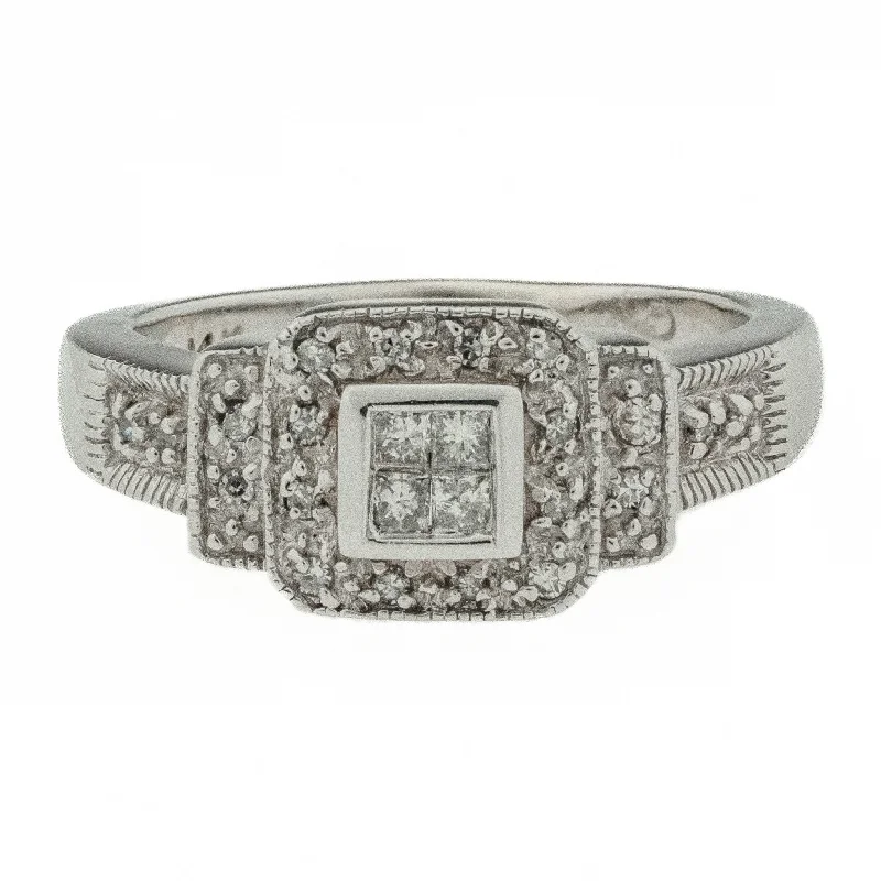 Ladies rings with bite designs -0.32ctw Diamond Accented Cluster Lady's Ring in 14K White Gold - Size 5.75