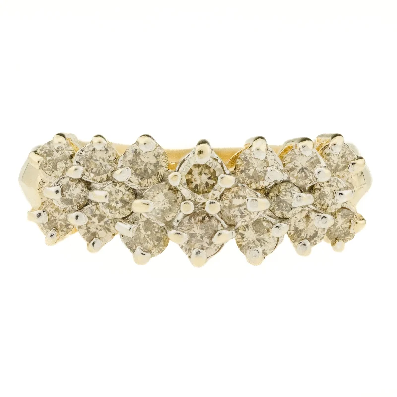 Ladies rings dainty brilliance -0.75ctw Round Brilliant Diamond Accented Cluster Ring in 14K Yellow Gold - Size 6.5