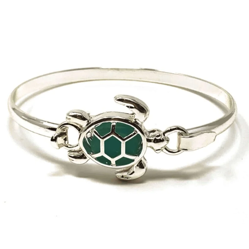 ladies-star-bangle-stack-bracelets-Silver & Sea Glass Turtle Bangle Hook Bracelet