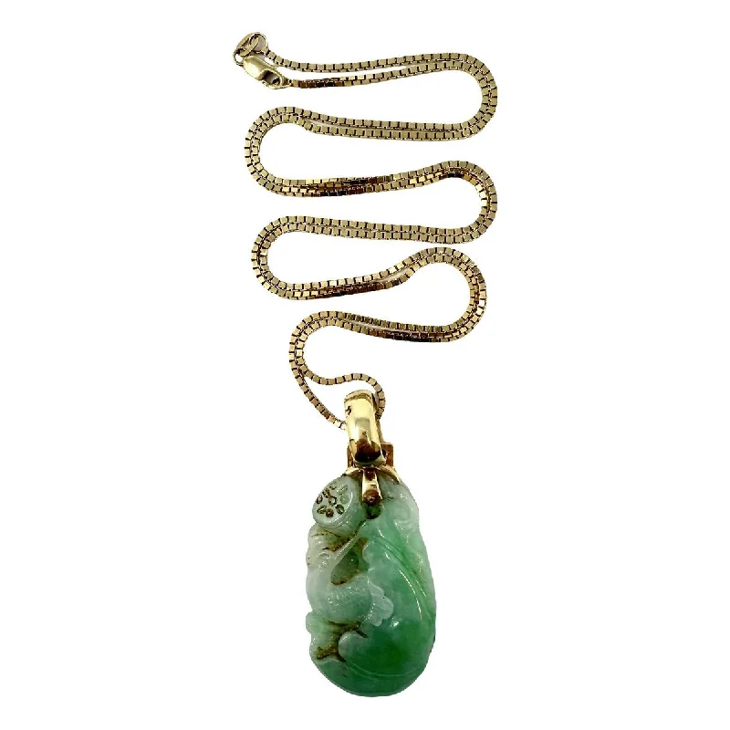 ladies-handmade-lariat-necklaces-14K Gold Box Chain Necklace with Jade Pendant