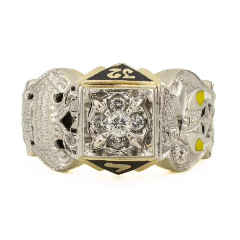 Ladies rings for prom charm -0.25ctw Masonic Ring with Diamond Accents in 10K Two-Tone Gold - Size 10