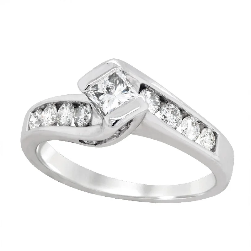 Ladies engagement rings enchanted vows -WHITE GOLD BYPASS ENGAGEMENT RING WITH PRINCESS AND ROUND DIAMONDS, 1.00 CT TW