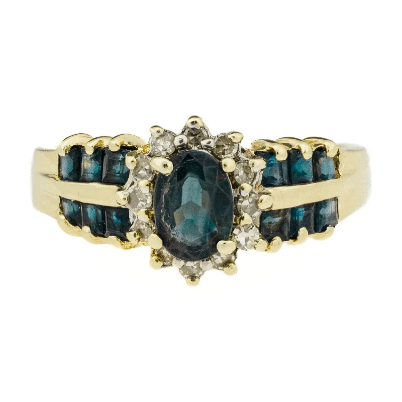 Ladies rings with twilight opal -1.12ctw Sapphire and 0.12ctw Diamond Accents Ring in 10K Yellow Gold - Size 6