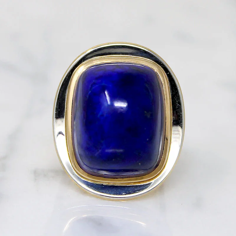 Ladies rings quirky brilliance -Monumental Lapis & 18k Gold Modernist Ring by Stittgen