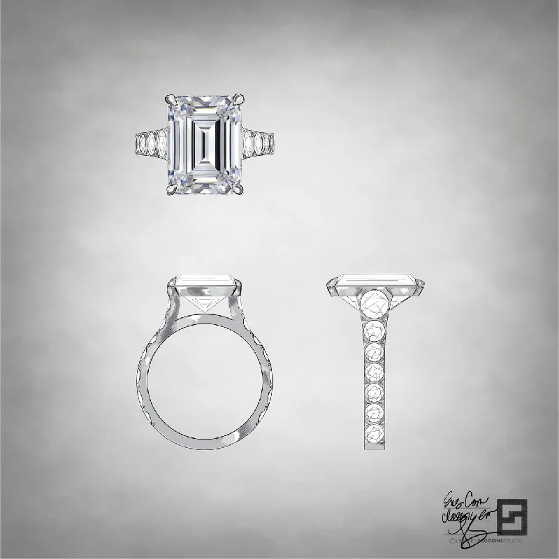 Ladies engagement rings cute romance -EMERALD CUT ENGAGEMENT RING WITH GRADUATED DIAMOND SHANK