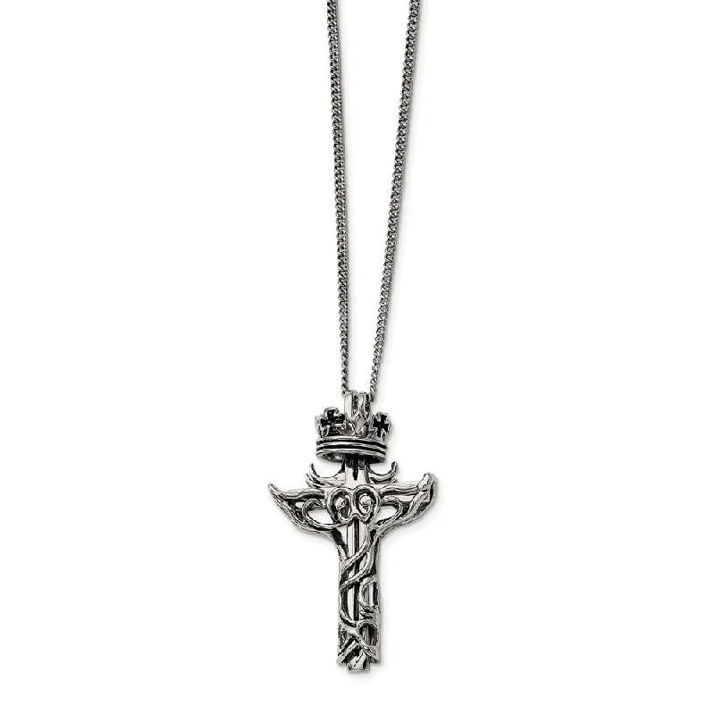 ladies-infinity-torque-necklaces-Stainless Steel 2 Piece Crown and Cross Necklace - 22 Inch