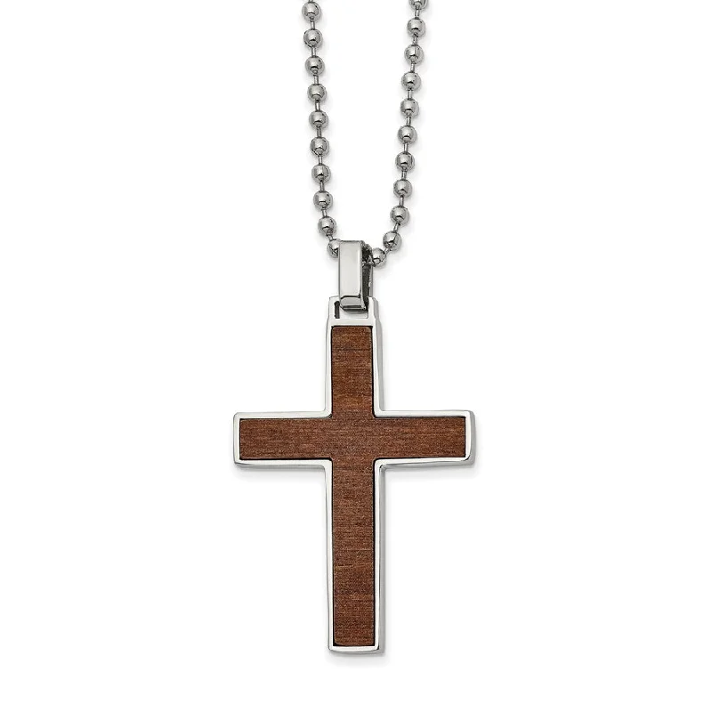 ladies-sterling-silver-snake-chain-necklaces-Stainless Steel Carbon Fiber & Wood Reversible Cross Necklace, 22 Inch