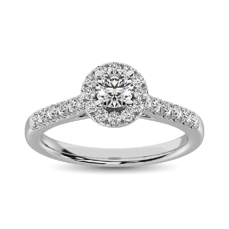 Ladies engagement rings sleek brilliance -14K White Gold 1/2 Ct.Tw. Diamond Halo Engagement Ring