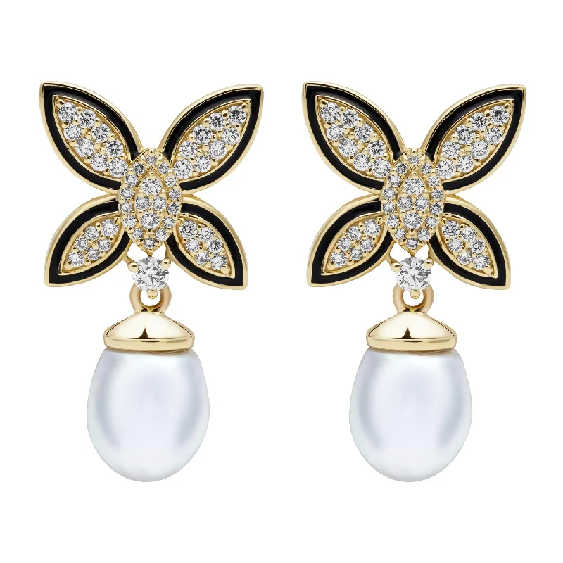 Ladies earrings tactile shine -Earrings - South Sea Pearl And Diamond (enamel) (2395B)