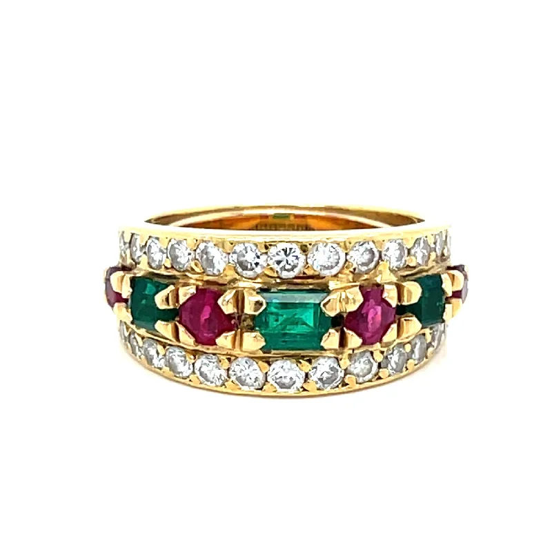 Ladies rings with scale designs -Van Cleef & Arpels French Ruby Emerald & Diamond Cocktail Ring