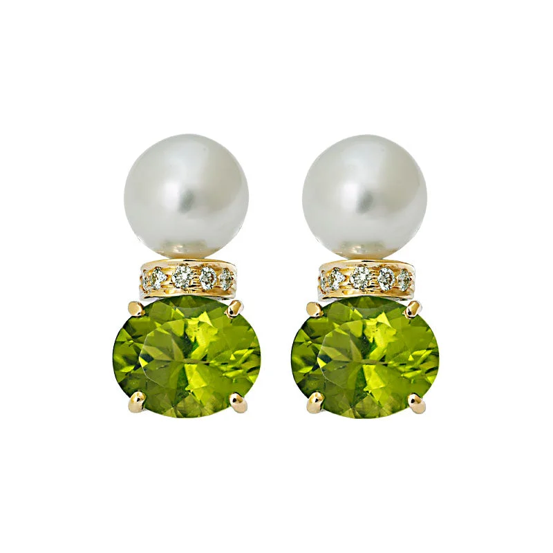 Ladies earrings for prom vibes -Earrings- Peridot, South Sea Pearl and Diamond