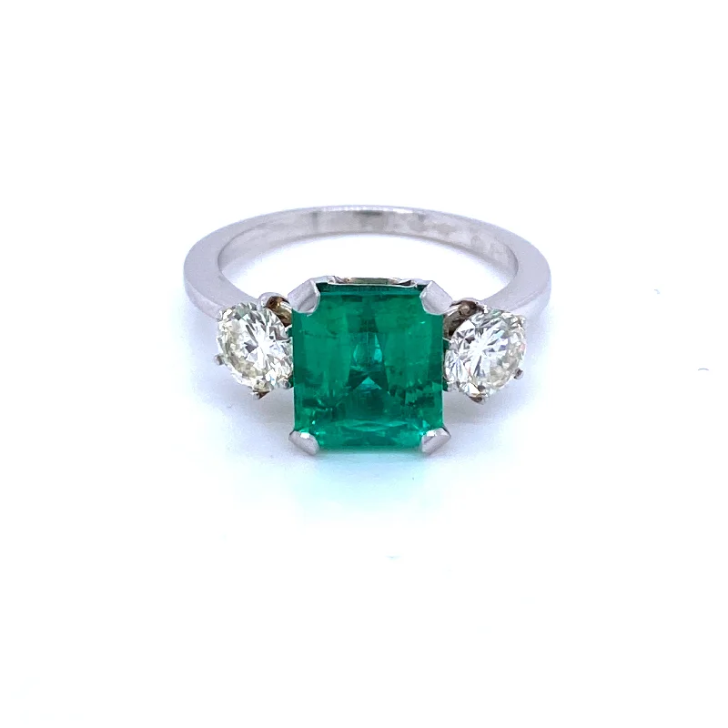 Ladies rings with opal centerpieces -Estate Certified 2.75 Carat Colombian Emerald Diamond Platinum Ring