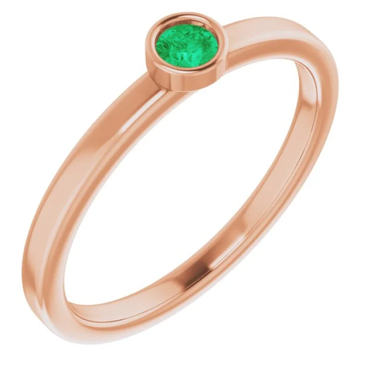 Ladies rings throwback charm -14K Rose 3 mm Natural Emerald Ring