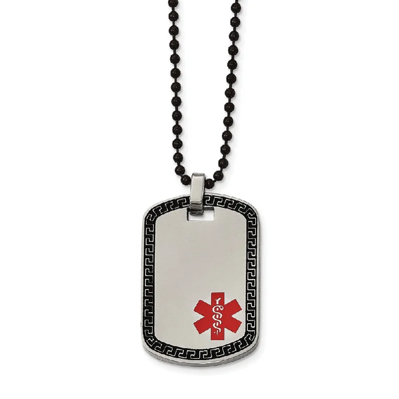 ladies-cross-lariat-necklaces-Stainless Steel Greek Key Medical Dog Tag Necklace - 30 Inch