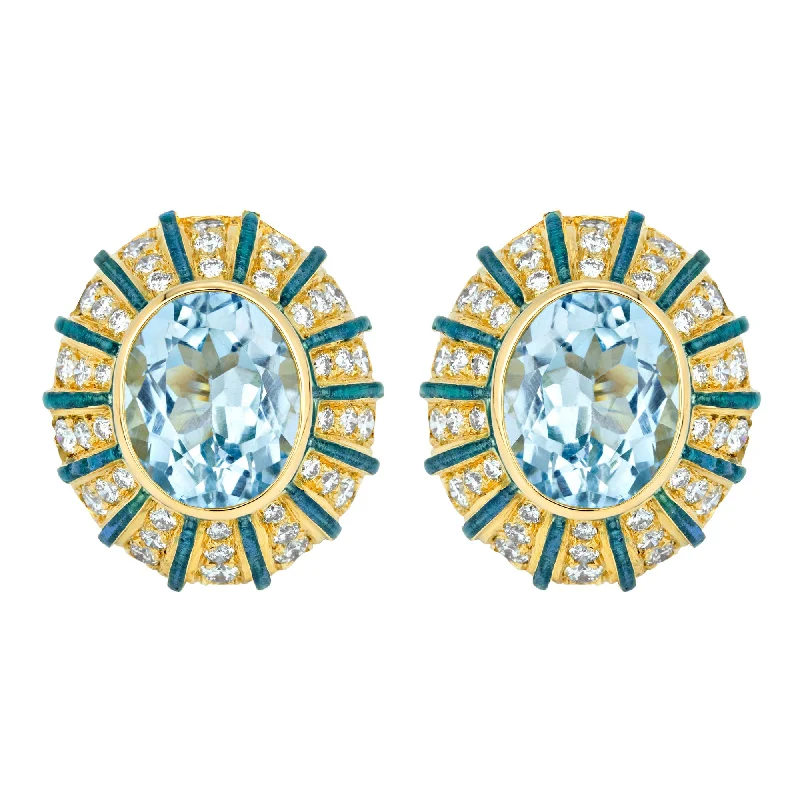 Ladies earrings with blaze drops -Earrings- Blue Topaz And Diamond (Enamel)