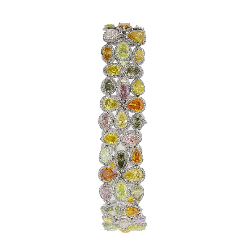 ladies-delicate-woven-cord-bracelets-Platinum Pear Shaped Multi Color Diamond Bracelet