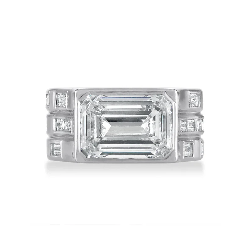 Ladies engagement rings with faith settings -EAST WEST EMERALD CUT DIAMOND OATH ENERGY BAND ENGAGEMENT RING