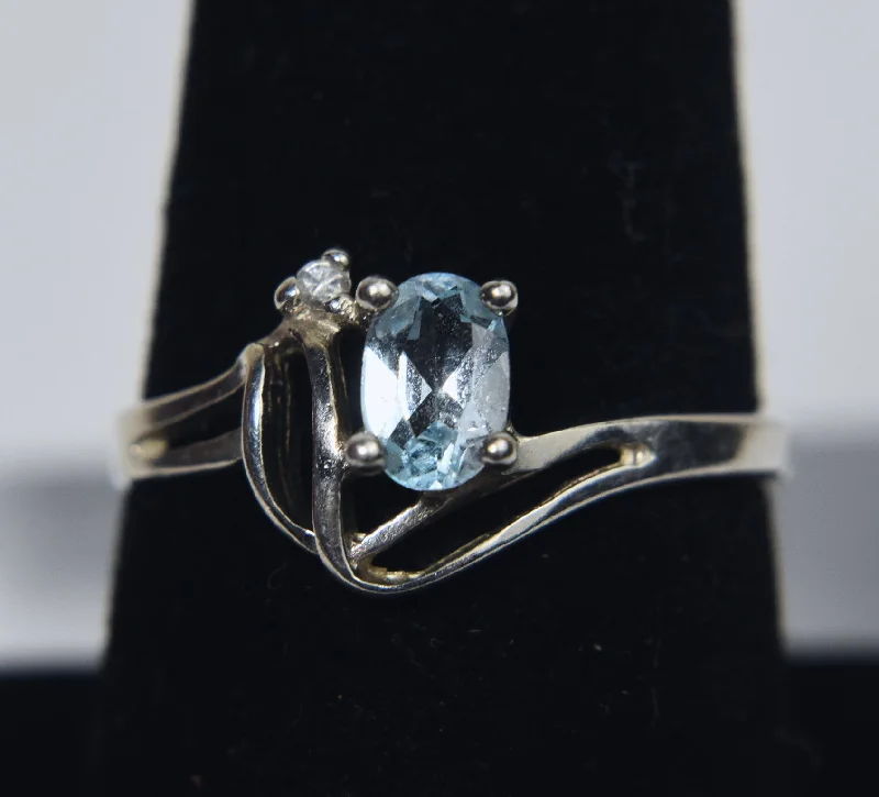 Ladies rings quirky brilliance -Weekenders - Sterling Silver Light Blue Stone and Diamond Ring - Size 8