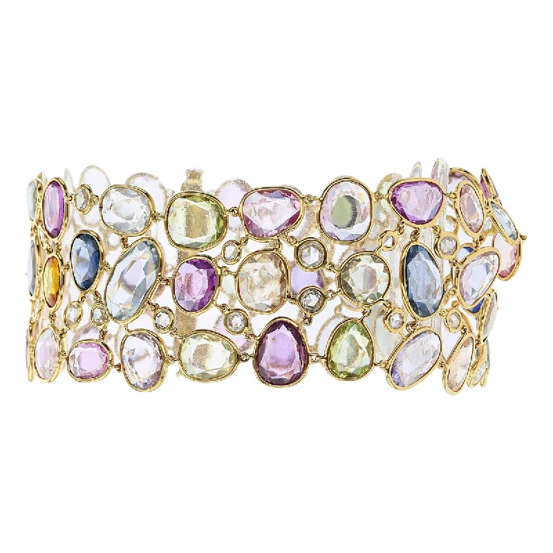 ladies-gemstone-cuff-link-bracelets-Multicolor Sapphire and Diamond Bracelet