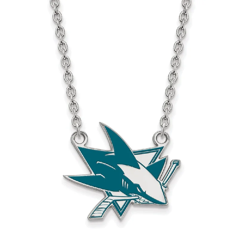 ladies-vintage-snake-chain-necklaces-Sterling Silver NHL San Jose Sharks Large Enamel Necklace, 18in