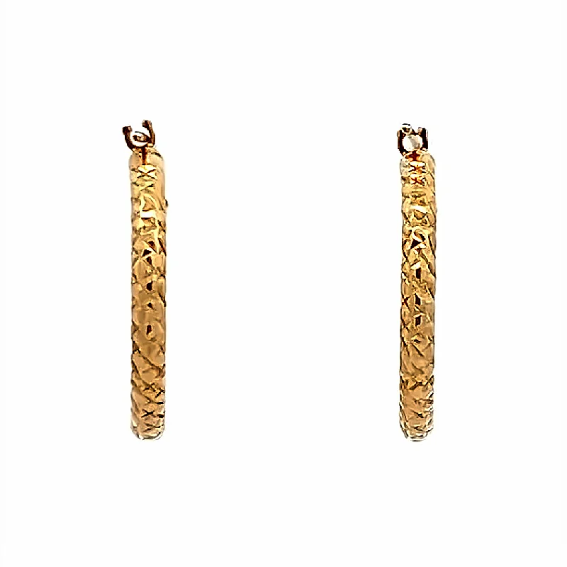 Ladies earrings urban flair -Estate Hollow Hoop Earrings in Yellow Gold