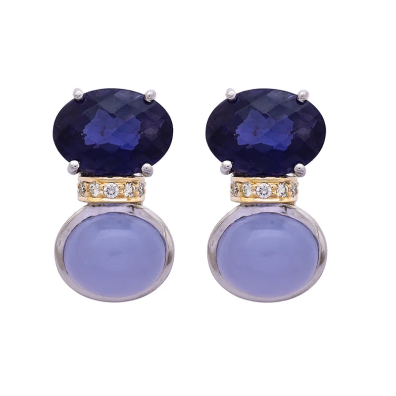 Ladies earrings with midnight amethyst -Earrings- Chalcedony, Iolite and Diamond