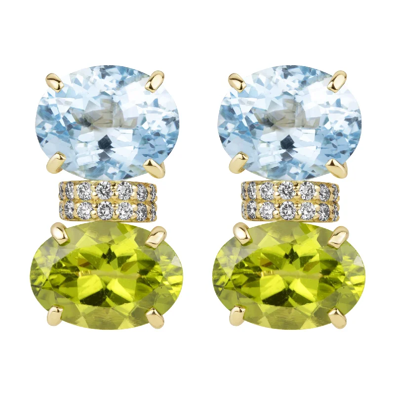 Ladies earrings with pine drops -Earrings - Blue Topaz, Peridot And Diamond