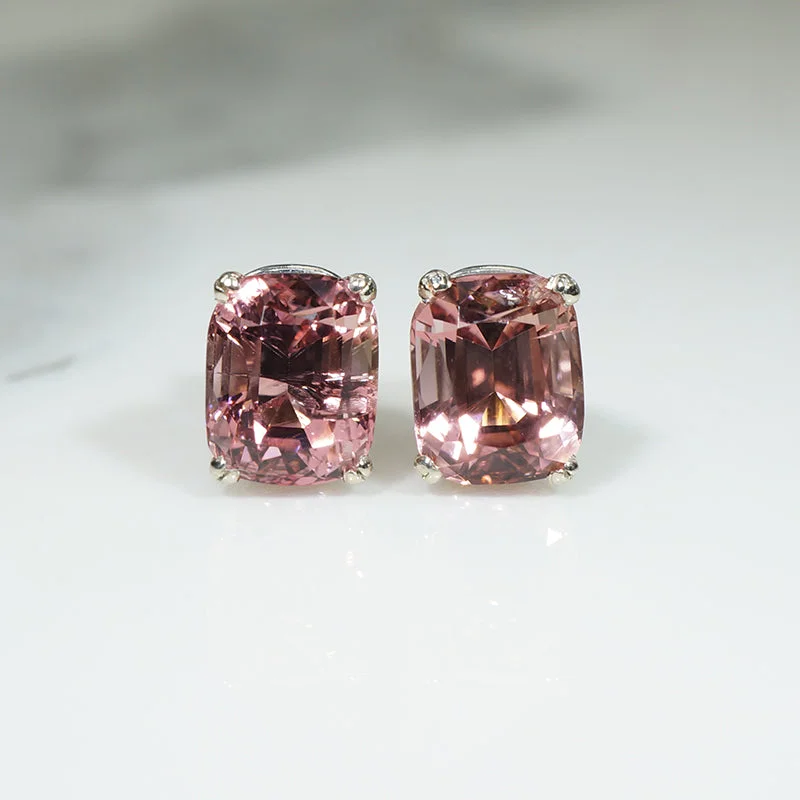 Ladies rings slim shine -Shimmering Cushion Cut Pink Tourmaline Studs