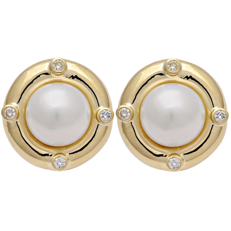 Ladies earrings glossy elegance -Earrings-South Sea Pearl and Diamond