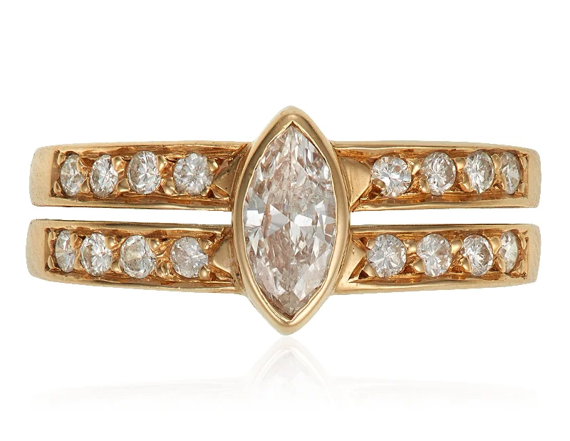 Ladies rings for rural vibes -Cartier Marquise Diamond Gold Band Ring